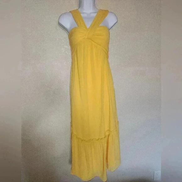 Ramy Brook New York Yellow Cross Front Ruched Midi Dress Small Women's - Picture 1 of 10